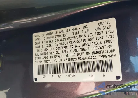 2010 Acura Rdx Technology from USA, damaged, VIN 5J8TB2H50AA004744